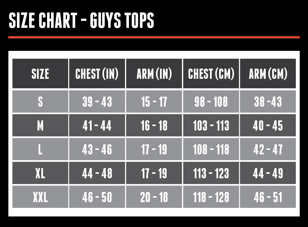 Size Chart – Guys Tops